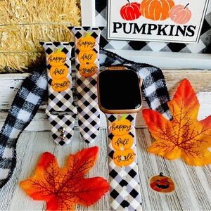 Black Plaid Happy Fall Y'all Print Silicone Band For Apple Watch